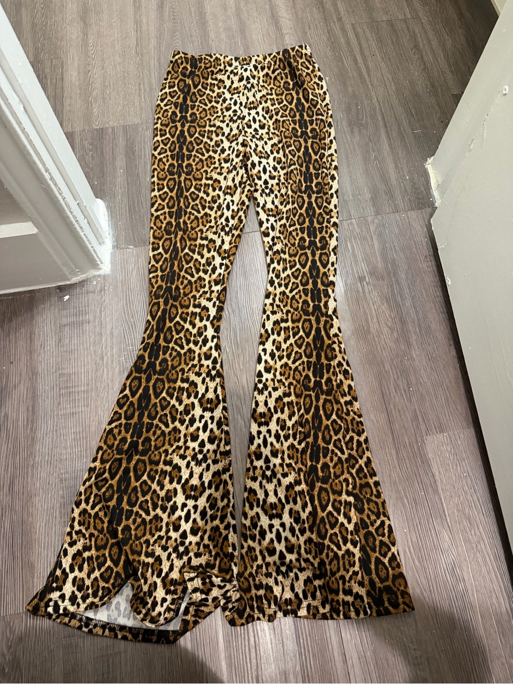 Leopard Print Flared Pants - Brown Animal Print- XS